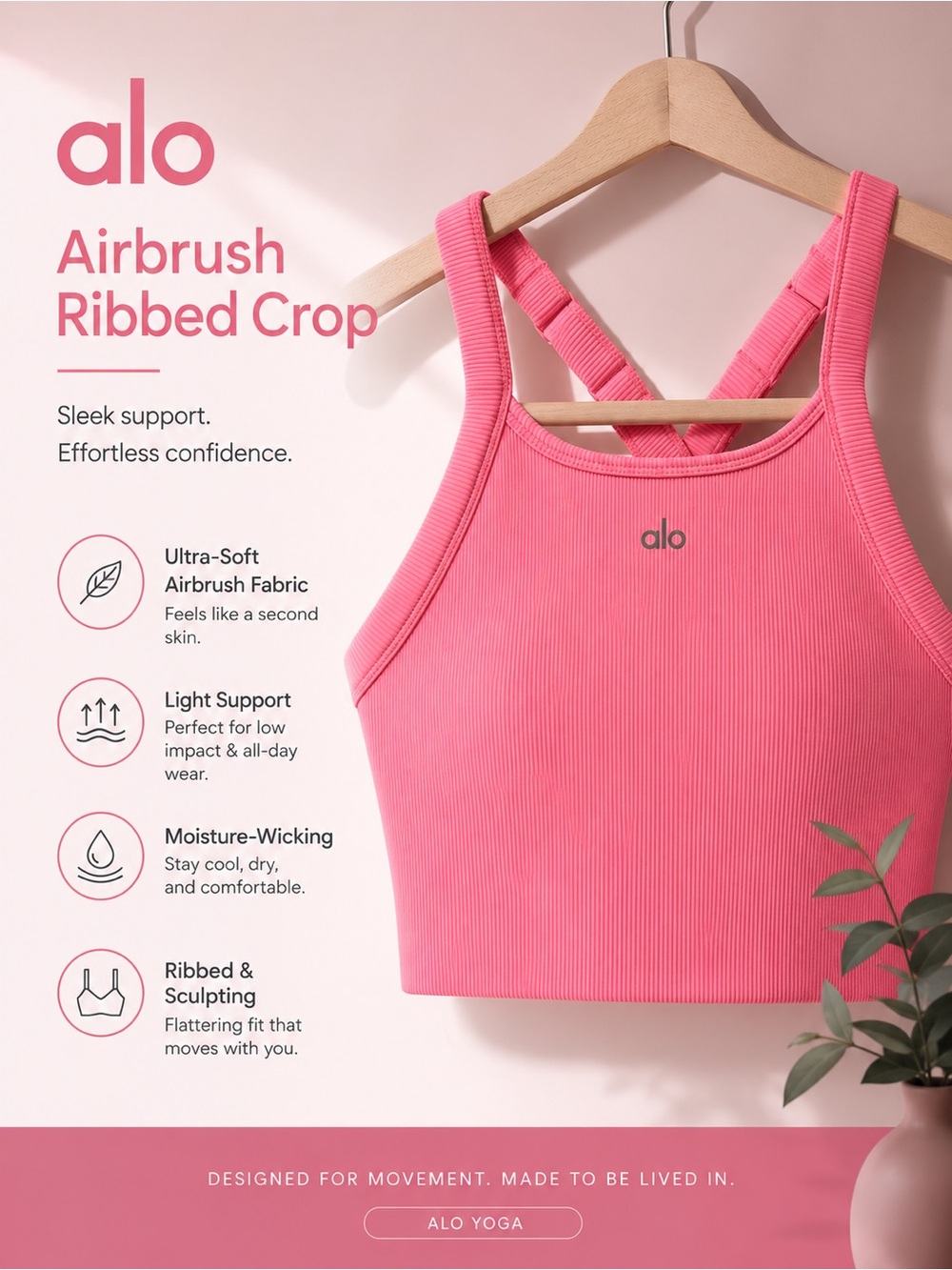 ALO Yoga Airbrush Ribbed Crop Top in Neon Bubblegum